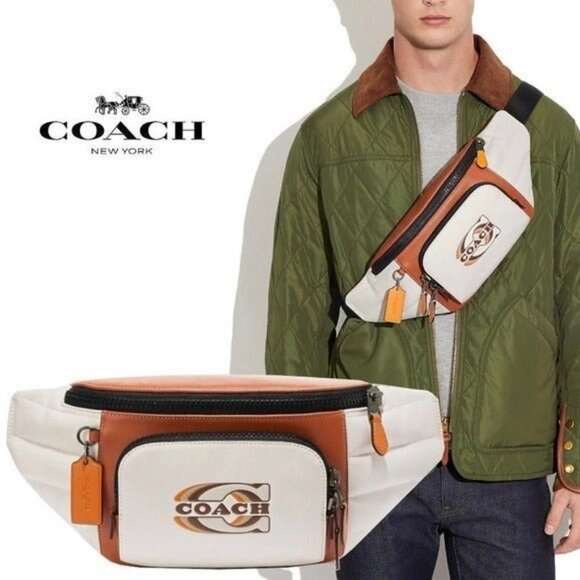 Men's Belt Authentic COACH New York Track Belt Cross Body Bag in Quilted Leather - Picture 2 of 10